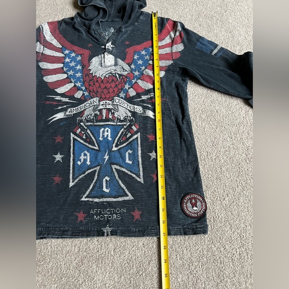 Affliction Motors Hoodie Henley S American Custom Patriotic Eagle Shirt - Picture 4 of 6